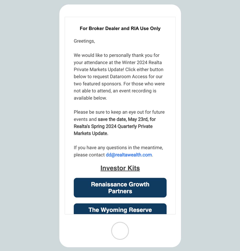 Example of an email formatted for mobile devices